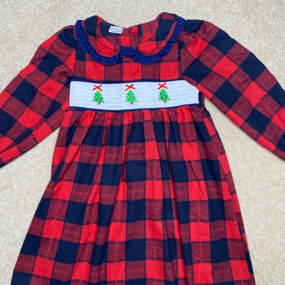 Sweet smocked red and black plaid Christmas tree dress - Picture 2 of 8